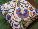 Dahlia Floral Pillow Cover - Cream Flower Pillowcase - Outdoor Cushion - Suzani Farmhouse Chair Throw - Traditional Chair Cushions - Hand Embroidered Wool Size - 18x18 by CozyNest Decor