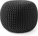 Casafield Round Pouf Ottoman, Black - 20" Diameter x 14.5" High Cotton Knit Foot Stool - Boho Floor Pouffe for Living Room, Bedroom, Home Office