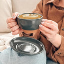Mora Ceramic Latte Art Mug With Saucer - 10.5 oz, Round Bottom For Perfect Pours - Cafe Cups for Cappuccino, Espresso, Coffee, Tea etc - Porcelain Set for Baristas, Great Gift - Shadow Grey by CozyNest Decor