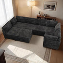 HOOOWOOO Modular Sectional Sofa,7 Pieces Sectional Couches for Living Room,131X66 U Shaped Cloud Couch with Ottoman Chaise Set(Black Velvet Corduroy) by CozyNest Decor