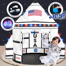 W&O Space Shuttle Explorer Tent with Blast-Off Button, LED Lights & 3 Space Toys – Rocket Ship Play Tent for Kids Ages 3-5 by TinyTreasures Baby Boutique