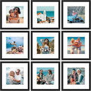 Vittanly 12x12 Picture Frames Set of 9, Shatter Resistant Plexiglass, Display 8x8 Pictures with Mat or 12x12 without Mat, Photo Frames for Wall Mount, Engineered Wood, Black by CozyNest Decor