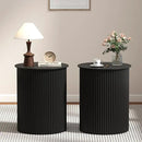 AVZEAR Small Round Side Table Fluted Night Stand Set of 2, 17.7" Mid Century Modern End Table, Circle Bedside Tables Wood Nightstands for Small Spaces, Living Room, Bedroom(Black) by CozyNest Decor