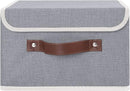 ANMINY Storage Bin with Lid Storage Boxes with PU Leather Handles PP Plastic Board Decorative Foldable Lidded Cotton Linen Fabric Home Cubes Baskets Closet Organizer Container - Gray, Small Size by TinyTreasures Baby Boutique
