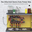 CCCEI Modular Power Tool Organizer Wall Mount Charging Station, Red 6 Drills Holder with 8 Plug Power Strip 10FT, Garage Drill Battery Heavy Duty Metal Shelf, Utility Rack with Hooks, Side Storage. by GreenHaven Gardens