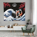 Houselerax Japanese Koi Fish Tapestry, Yin Yang Big Wave Red Cherry Blossom Tapestries Wall Hanging for Bedroom Living Room Office Decor 60"x50" by CozyNest Decor