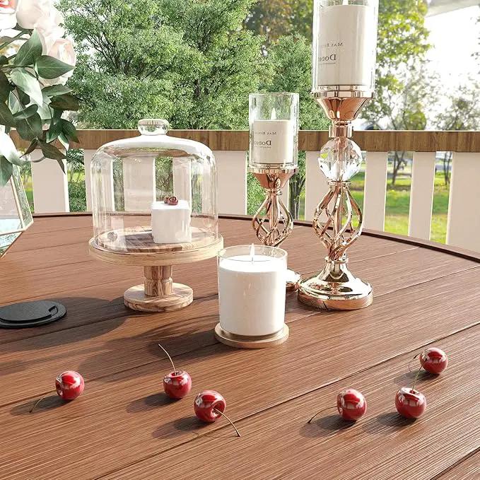 VICLLAX 53" Outdoor Round Patio Table for Lawn Garden, All Weather Metal Round Patio Dining Table with Adjustable Umbrella Hole, Patio Table for 8 Person, Walnut Tabletop, photo 4 of 6