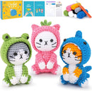 Crochet Kit for Beginners - 3 PCS Crochet Kits with Step-by-Step Video Tutorials, Beginner Crochet Kit for Adults Kid, Crochet Animal Kit for Starters, Cat Dressed as Shark Frog Strawberry by TinyTreasures Baby Boutique