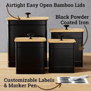 Kitchen Canisters for Countertop Set of 4 with Customizable Chalkboard Labels & Marker Pen - Big Iron Kitchen Canisters with Airtight Lids - Black Canister Set - Flour and Sugar Containers Farmhouse by CozyNest Decor