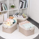 Bidtakay Large Fabric Baskets with Handles [3-Pack] Collapsible Storage Basket for Shelves 15 X 11 X 9.5 inches Canvas Bins for Closet Organization (White&Beige) by TinyTreasures Baby Boutique