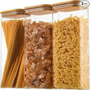 71oz Rectangle Airtight Glass Storage Containers with Bamboo Lids (Set of 3), Square Food Storage Jar, Pantry Organizers for Sugar, Flour, Spaghetti and Coffee beans (‎with Black Lable) by CozyNest Decor