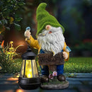 Garden Gnome Outdoor Statues with Solar Lights,Resin Flocked Solar Gnome Statue Holding Lantern,Outdoor Gnomes Decorations for Garden, Patio Gnome Gifts for Mom by CozyNest Decor