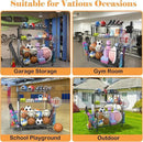 Sports Equipment Organizer, Garage Ball Storage Racks - Outdoor Toy Storage with 2 Side Racks & Removable Baskets, Heavy-Duty Garage Rolling Ball Cart with Wheels, Hooks for Toys, Sports Gear by CozyNest Decor