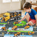 Toddler Boys Construction Truck Vehicle Toy Set with Play Mat and Die-Cast Toy Car, Transport Carrier Truck for Kids 3-5, Birthday Gifts Toys for 3-8 Year Old Boys by TinyTreasures Baby Boutique