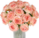 Pink Fake Roses Artificial Flowers - 10 Pcs Fake Artificial Roses Silk Flowers with Stems for Home Wedding Hotel Office Centerpiece Decor（Gradient Pink） by CozyNest Decor
