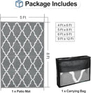 OutdoorLines Outdoor Plastic Area Rugs for Patio 5x8 ft - Reversible Outside Carpet, Stain & UV Resistant RV Mats, Straw Rug for Camping, Deck Garden, Porch and Balcony, Moroccan Grey & Light Grey by GreenHaven Gardens