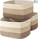 Large Storage Baskets for Organizing Shelves, Woven Cotton Rope Bins for Baby Nursery Organization, Book Toy Towel Organizer, 17"x13"x9.5", 3 Packs, Gradient Brown by TinyTreasures Baby Boutique