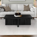 Henn&Hart 44" Rectangular Wood Pedestal Low-Profile Coffee Table for Living Room, Family Room, or Office, Black Grain by CozyNest Decor