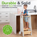 Toddler Tower with a Sliding Door and 3 Adjustable Heights - Complete Toddler Kitchen Stool Helper with Support Feet - Safe Design for 18+ Months to 6-Year-Old Kids - White by TinyTreasures Baby Boutique