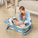 Collapsible Baby Bathtub for Newborns to Toddler with Real-time Temp Monitor & Floating Cushion,Portable Travel Tub for 0-36 Month, Foldable Baby Bath Tub for Infants Boy (Light Blue) by TinyTreasures Baby Boutique