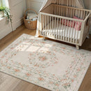 Wonnitar Floral Bow Washable Area Rug 5x7, Ultra-Thin Beige Rugs for Bedroom, Boho Non Shedding Neutral Soft Carpet for Nursey Kids Room Dorm Living Room, Beige by TinyTreasures Baby Boutique