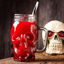 Halloween Cups Set of 4 - Skull Mason Jar with Lids Straws and Handle - Skull Drinking Glasses for Halloween Party Bar Decor (16 oz, Clear) by CozyNest Decor