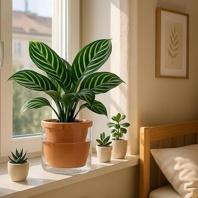 D'vine Dev 8 Inch Design Self Watering Pot for Indoor Plants, Terracotta Planter with Cylinder Glass Cup, 37-X-C-1, photo 3 of 6