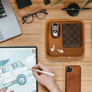 SANZIE Luxury Leather Desktop Storage Small Catchall Organizer Decorative Tray for Entryway Table to Hold Jewelry Watch Cosmetics Keys Phone Wallet, Home & Office Accessories (Metal Glided, Orange) by CozyNest Decor