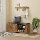 2-Tier Storage Bench, Shoe Bench with Padded Seat Cushion, Entryway Bench with 2 Barn Doors, Adjustable Shelf, 13.8" D x 39.4" W x 17.7" H, for Entryway, Living Room, Bedroom, Rustic Walnut by CozyNest Decor
