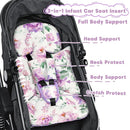 Infant Car Seat Insert, Soft Baby Car Seat Head & Body Support for Girl Boy, Reversible Newborn Preemie Carseat Insert Cushion with 3 Straps Pads Fits CarSeat, Stroller, Swing, Bouncer, Purple Floral by TinyTreasures Baby Boutique