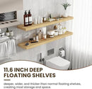 55 Inch Floating Shelves, 12 Inch Deep Floating Shelves for Wall, Floating Shelf with Invisible Brackets, Deep Shelves for Bathroom, Bedroom, Living Room, 1 Pack, Natural by CozyNest Decor