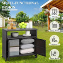 Outdoor Wicker Storage Cabinet - Patio Bar Table with Wheel,Outdoor Buffet Cabinet Movable,Garden Weather-Proof Bar Table/Cart for Indoor&Outdoor (Dark Brown) by CozyNest Decor