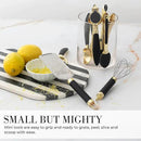 Black and Gold Kitchen Utensils - Luxe 8-Piece Gold Kitchen Tools Set with Can Opener, Pizza Cutter, Peeler, Mini Whisk, and Tongs - Stylish Accessories for Modern Cooking and Ideal for Gifting by CozyNest Decor