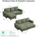 LINSY HOME Sectional Sleeper Sofa with Pull Out Couch Bed Convertible Plush Corduroy Cloud Couch with Storage Chaise & USB Charging, Comfy L Shaped Modular Couches for Living Room Apartment (Green) by CozyNest Decor
