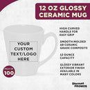 DISCOUNT PROMOS Custom Glossy Ceramic Latte Coffee Mug 12 oz. Set of 100, Personalized Bulk Pack - Perfect for Tea, Espresso, Cappuccino, Hot Cocoa - White by CozyNest Decor