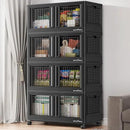 400Qt Stackable Storage Bins with Lids, 100Gal Closet Organizers and Storage Drawer, Plastic Collapsible Storage Bins with Doors, Heavy Duty Store Box Cabinet for Home Kitchen, 4Pack Black by CozyNest Decor