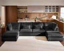 Oversized Modular Sofa, Extra Deep Cloud Corduroy Sectional Couch with Ottoman Chaise, Fluffy Chenille 6 Seat U-Shaped Sofa for Living Room, Villa (U Shape 6 Seater, Corduroy Black) by CozyNest Decor