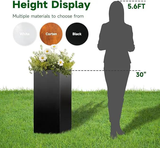 Galvanized Steel Metallic Heavy Planter for Outdoor Plants Metal Planters Box 14"x14"x30" Spliced Flower Planter with Partitions for Outside,Indoor,Garden (Black, 14 * 14 * 30), photo 4 of 8