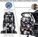 Diaper Bag Backpack Tote for Women Large Capacity with Insulated Pockets Multifunctional Diaper Bags For Baby Girl Boy Waterproof Baby Bags, Maternity Bag Black Pink Floral by TinyTreasures Baby Boutique