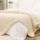 Bigacogo Chunky Knit Throw Blanket for Couch, 80x90 inches, 100% Hand Knitted with Thick Jumbo Chenille Yarn, Cozy Soft Large Rope Knot Cable Crochet Blankets for Sofa Bed Living Room, Beige by CozyNest Decor