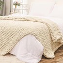Bigacogo Chunky Knit Throw Blanket for Couch, 51x63 inches, 100% Hand Knitted with Thick Jumbo Chenille Yarn, Cozy Soft Large Rope Knot Cable Crochet Blankets for Sofa Bed Living Room, Beige by CozyNest Decor