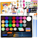 Face Painting Kit for Kids, 24 Colors Water Based Non-Toxic Face Paint with Stencils & Brushes, Professional Body Makeup Set for Halloween, Birthday, Parties with Guide Book Art and Craft Art Supplies by TinyTreasures Baby Boutique