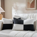 Fancy Homi Set of 2 Black White Lumbar Decorative Throw Pillow Covers 12x20 Inch for Living Room Bedroom Couch Bed Sofa, Soft Striped Corduroy Modern Rectangle Accent Cushion Case 30x50 cm by CozyNest Decor