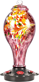 LUJII Hand Blown Glass Hummingbird Feeder for Outdoors Hanging with Ant Guard, 36 fl.oz, Leak Proof & Rustproof, Metal Base with 5 Feeding Ports & 5 Perches, Unique Garden & Backyard Decor (Purple) by GreenHaven Gardens