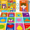 51 PCS Spanish Baby Cognitive Flashcards, Double Sided Printed 7 in 1 Colorful Cards Alphabet, Numbers, Foods, Animals, Shapes, Colors with 2 Reclosable Rings, Learning Tool for Toddlers by TinyTreasures Baby Boutique