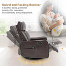 Manual Swivel Rocker Recliner Chair for Adults, Overstuffed Reclining Glider Chair for Nursing with Vibration Massage & Heat, Living Room Rocking Recliner 2-Stage backrest, Faux Leather Brown by CozyNest Decor