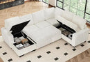 Belffin Corduroy Sleeper Sofa Bed with Storage Chaise Modular Sectional Sofa Couch with Pull Out Bed L Shaped Sectional Couches for Living Room White Couch by CozyNest Decor