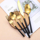 Matte Silverware Set Gold Flatware Set with Hexagon Handle 20 Pieces 18/0 Stainless Steel Cutlery Set Wedding Housewarming Gift Service for 4 (Matt black gold) by CozyNest Decor