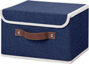 ANMINY Storage Bin with Lid Storage Boxes with PU Leather Handles PP Plastic Board Decorative Foldable Lidded Cotton Linen Fabric Home Cubes Baskets Closet Organizer Container - Blue, Small Size by TinyTreasures Baby Boutique