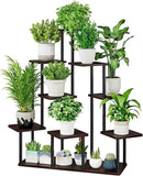 AZERPIAN Plant Stand 9 Tier Indoor Metal Flower Shelf for Multiple Plants Corner Tall Flower Holders for Patio Garden Living Room Balcony Bedroom, Black Oak by GreenHaven Gardens